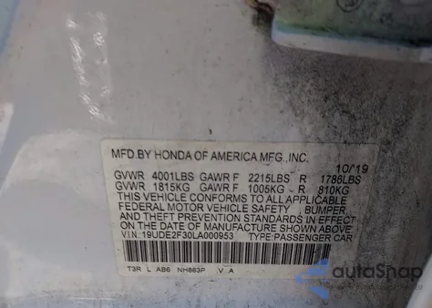 2020 Acura Ilx z USA, uszkodzony, nr VIN 19UDE2F30LA000953